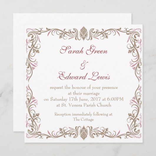 Invitation au mariage vintage (Devant / Derrière)
