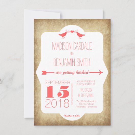 Invitation au mariage vintage des Inséparables de  (Devant)