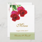 Invitation au menu de mariage Deux roses rouges (Devant / Derrière)