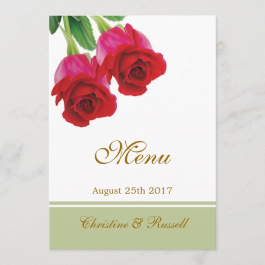 Invitation au menu de mariage Deux roses rouges (Devant)