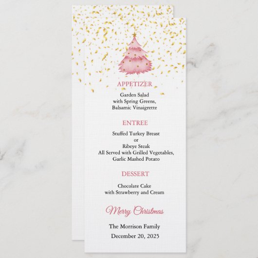 Invitation au menu de Noël, Dîner de Noël (Devant / Derrière)