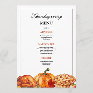 Invitation au menu du dîner de Thanksgiving, Thank
