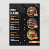 Invitation au menu du restaurant de burgers élégan (Devant)