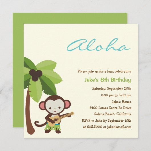 Invitation au Monkey Luau (Devant / Derrière)