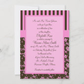 Invitation au monogramme à rayure rose et Brown (Dos)