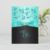 Invitation au Monogramme Aqua et Black Floral II (Debout devant)