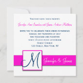 Invitation au monogramme Damas bleu de la marine d (Dos)