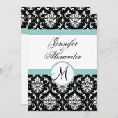 Invitation au Monogramme de Mariage damassé noir b (Devant / Derrière)