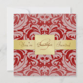 Invitation au monogramme de ruban doré Damask Red  (Devant)
