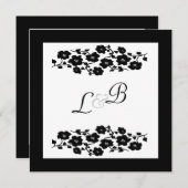 Invitation au monogramme floral noir et blanc (Devant / Derrière)