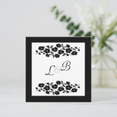 Invitation au monogramme floral noir et blanc (Debout devant)