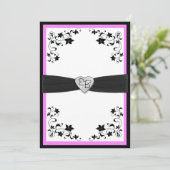 Invitation au monogramme floral rose et noir (Debout devant)