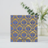 Invitation au Monogramme Mariage damassé Blue Gold (Debout devant)