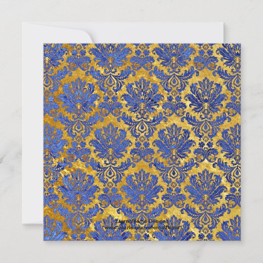 Invitation au Monogramme Mariage damassé Blue Gold (Devant)