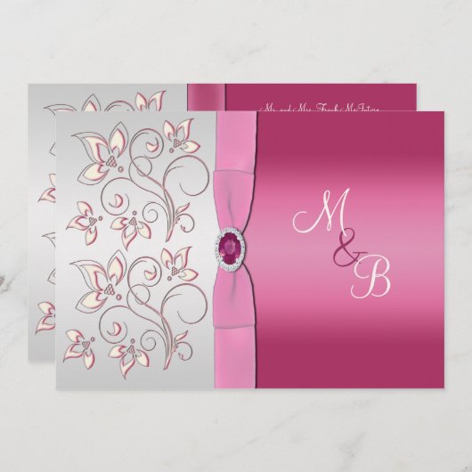 Invitation au monogramme rose et argent (Devant / Derrière)