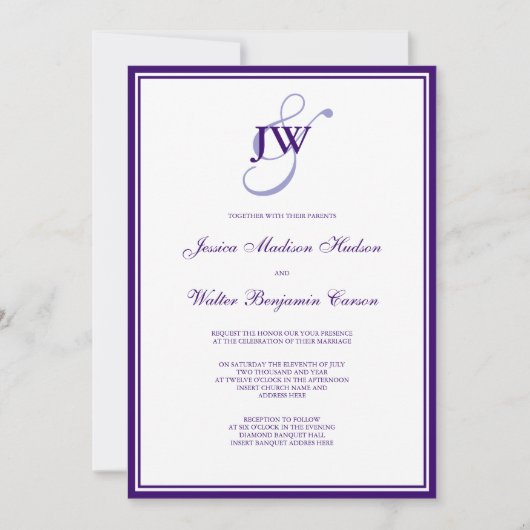 Invitation au monogramme violet (Devant)