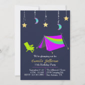 Invitation au néon d'anniversaire de Glamping de (Devant)