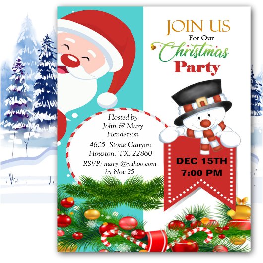 Invitation au Noël de Père Noël qui regarde
