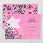Invitation au nom du bébé juif Floral Star Hebrew (Devant / Derrière)