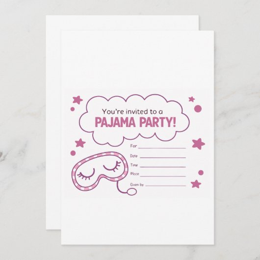 Invitation au Pajama Party pour les filles (Devant / Derrière)