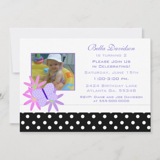 Invitation au papillon, aux fleurs et au Polka Dot (Devant)