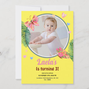 Invitation au papillon d'anniversaire jaune avec p