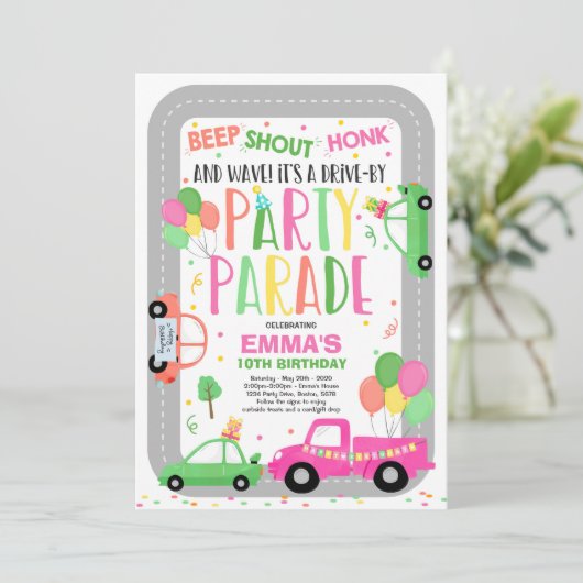 Invitation Au Parade D'Anniversaire Parade Rose (Debout devant)