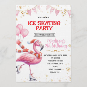 Invitation au patinage sur glace Flamant Rose