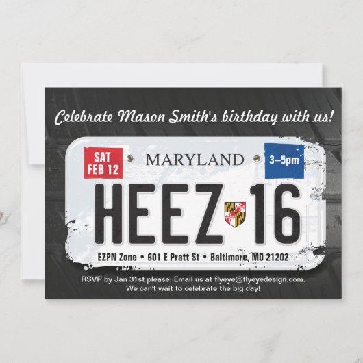 Invitation au permis de maryland pour le 16e anniv (Devant)