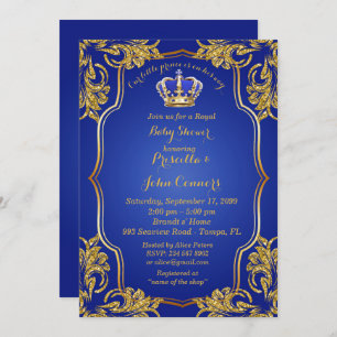 Invitation au petit Baby shower Prince, or, bleu