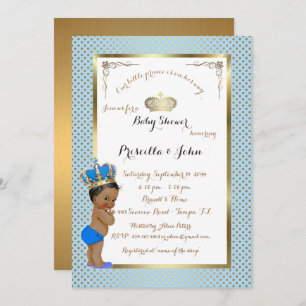 Invitation au petit Baby shower Prince, or, bleu
