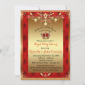 Invitation au petit Baby shower Prince, or, rouge (Devant)