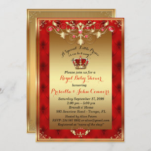 Invitation au petit Baby shower Prince, or, rouge