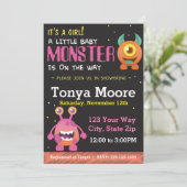 Invitation au petit Baby shower rose Monster (Debout devant)