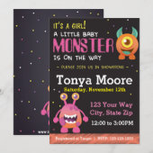 Invitation au petit Baby shower rose Monster (Devant / Derrière)