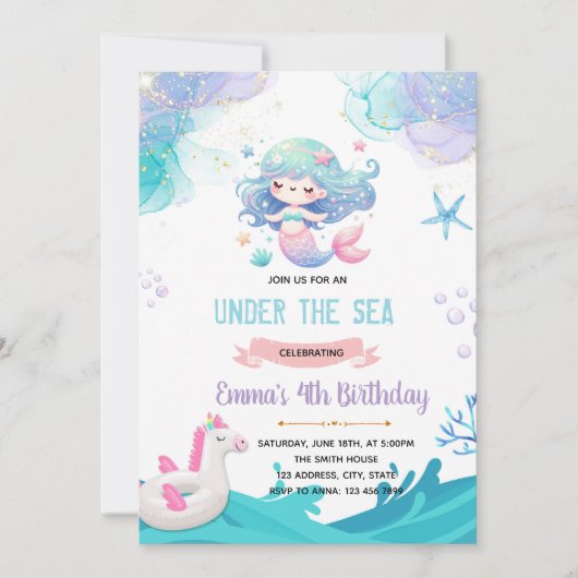 Invitation au pool de Mermaid Unicorn (Devant)