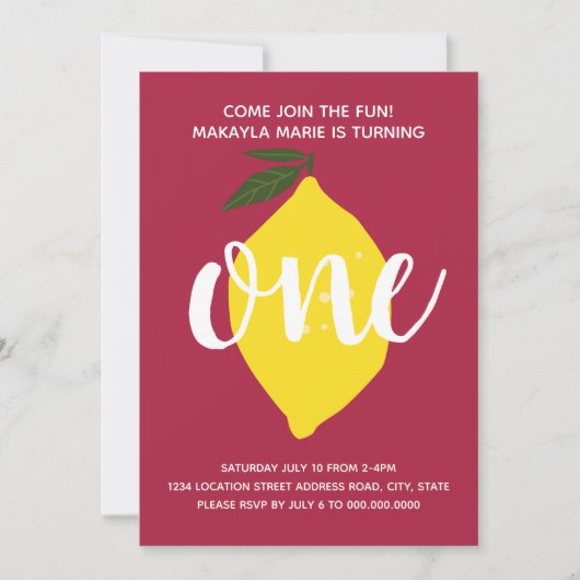 Invitation au premier anniversaire de citron // an (Devant)