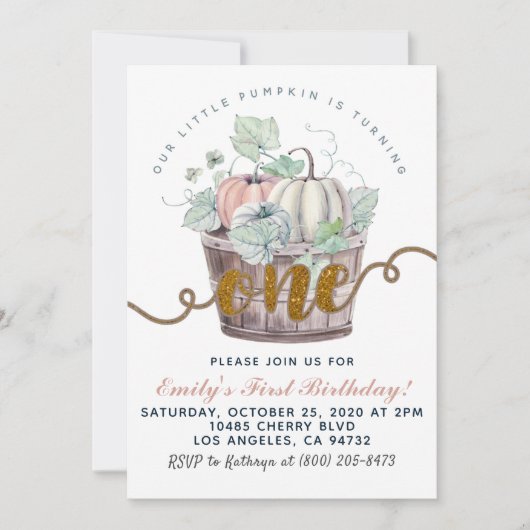 Invitation au premier anniversaire de citrouille (Devant)