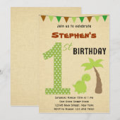 Invitation au premier anniversaire de Cute Dinosau (Devant / Derrière)