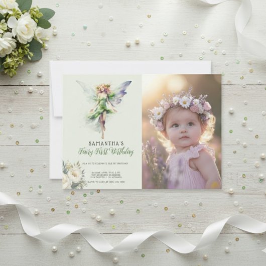 Invitation au premier anniversaire de fée | Vert p