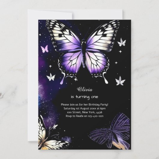 Invitation au premier anniversaire de papillon (Devant)