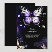 Invitation au premier anniversaire de papillon (Devant / Derrière)
