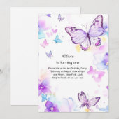 Invitation au premier anniversaire de papillon (Devant / Derrière)