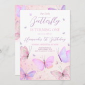 Invitation au premier anniversaire de papillon (Devant / Derrière)