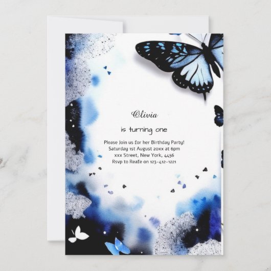 Invitation au premier anniversaire de papillon (Devant)