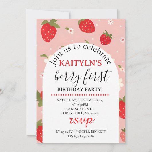 Invitation au premier anniversaire de Strawberry B (Devant)