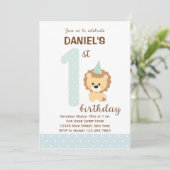 Invitation au premier anniversaire du lion (bleu) (Debout devant)