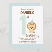 Invitation au premier anniversaire du lion (bleu) (Devant / Derrière)