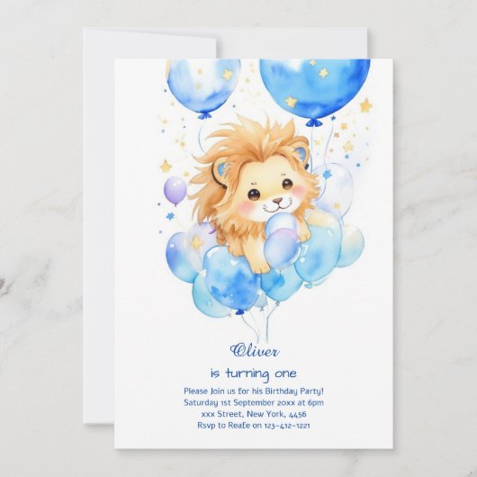 Invitation au premier anniversaire du lion mignon (Devant)