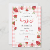 Invitation au premier anniversaire Strawberry Berr (Devant)